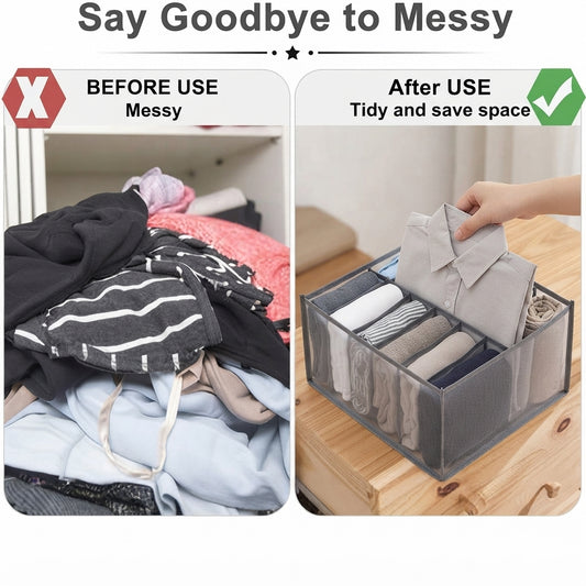 7-Compartment Foldable Clothes Storage Organizer – Black