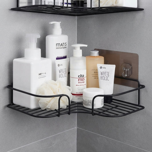 Black Stainless Steel Corner Bathroom Shelf – No Drill