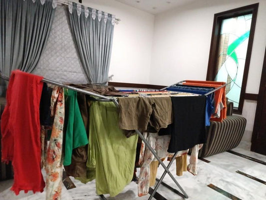 Silver foldable laundry drying stand