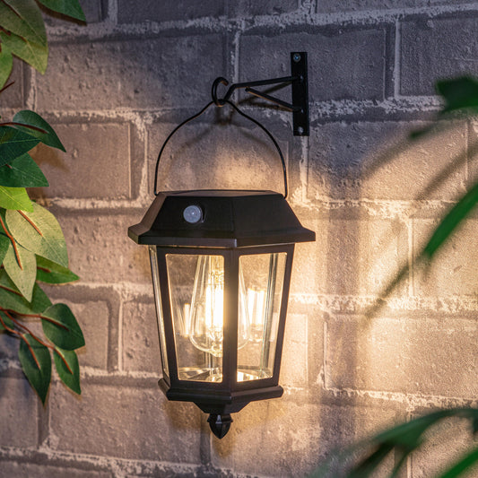 Black solar sensor lantern for entrance