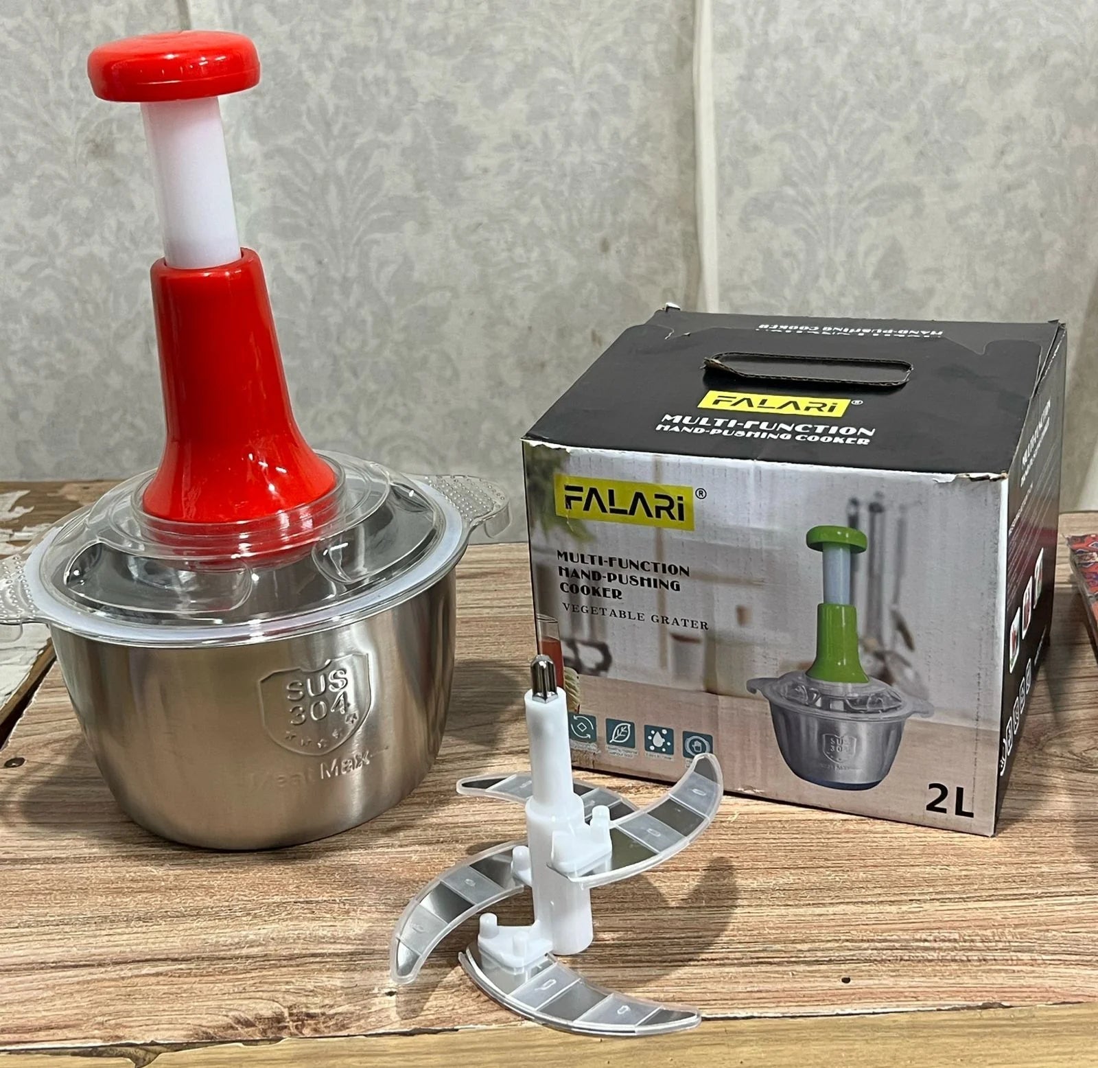 2L Manual Meat & Vegetable Push Chopper – Stainless Steel Bowl - additional product view 4