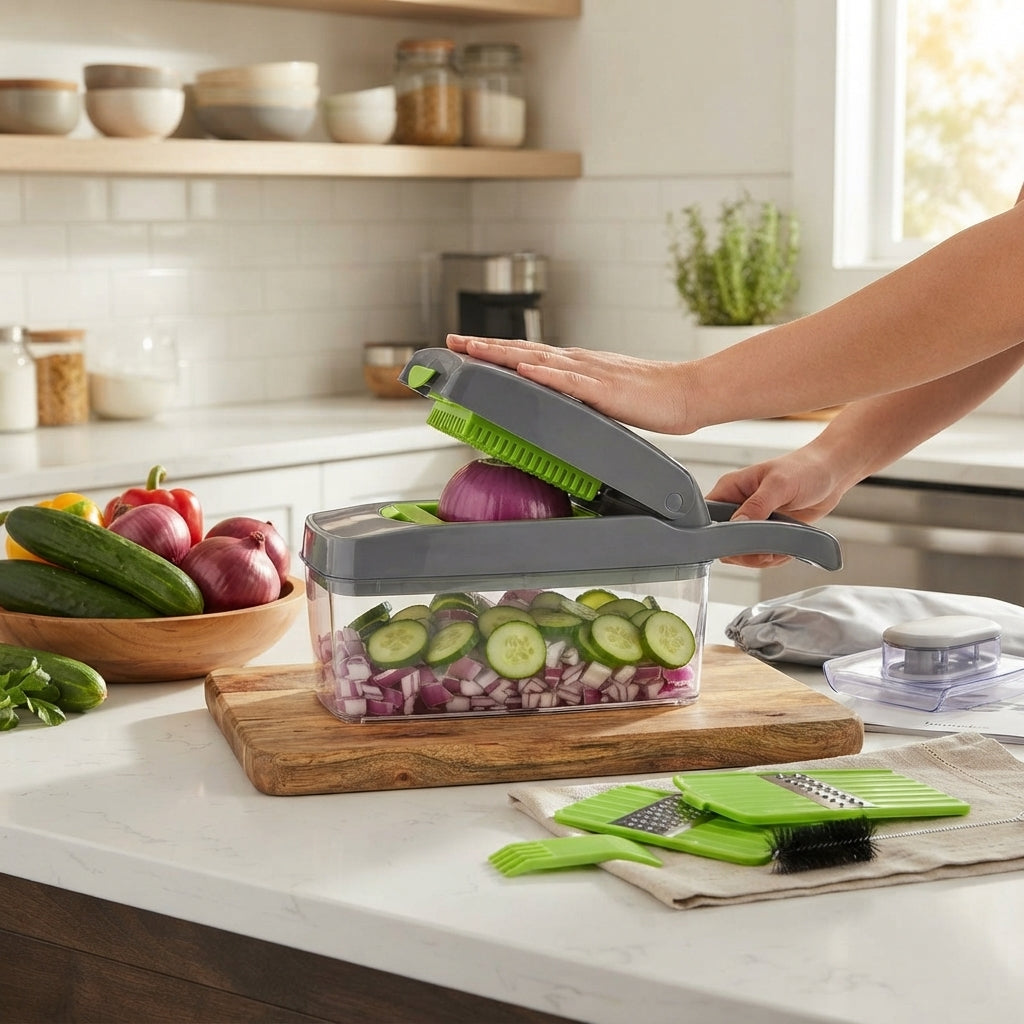 Multi-functional vegetable chopper demonstration