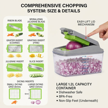 Vegetable chopper container and blades
