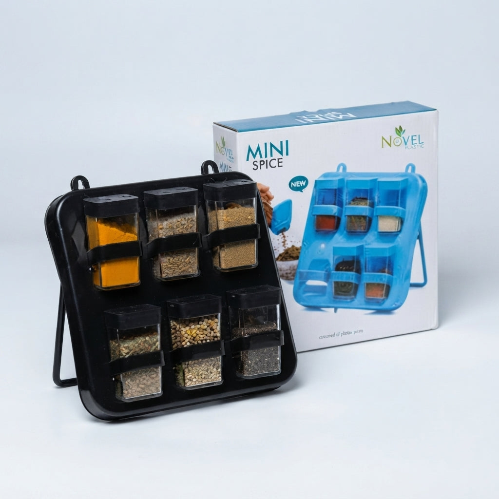 Mini Spice Rack with 6 BPA-Free Jars