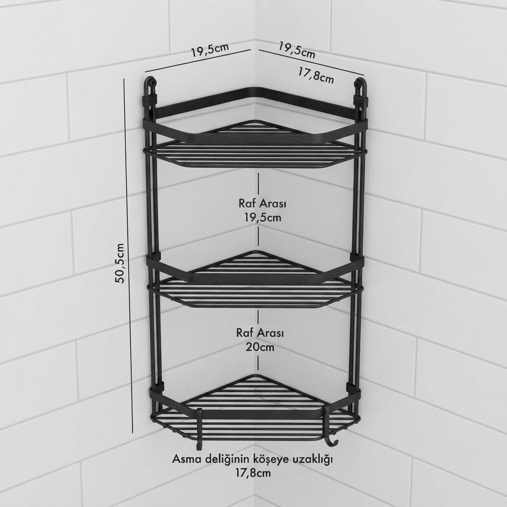 Black Iron 3-Tier Bathroom Corner Shelf – Rust-Resistant Design | SBZONE Pakistan