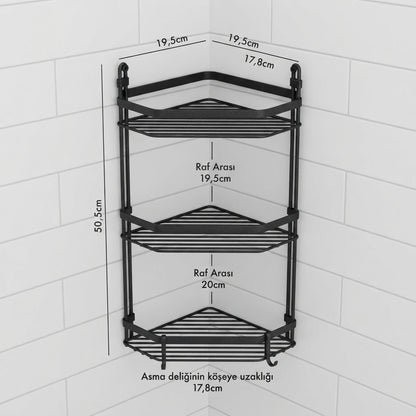 Black Iron 3-Tier Bathroom Corner Shelf – Rust-Resistant Design | SBZONE Pakistan