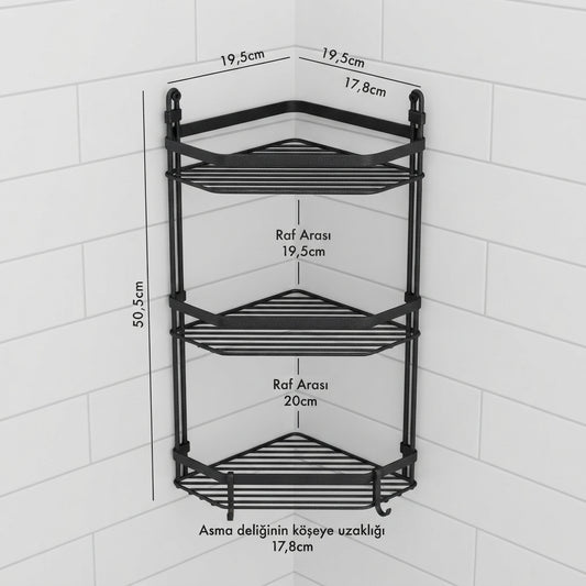 Black Iron 3-Tier Bathroom Corner Shelf – Rust-Resistant Design | SBZONE Pakistan