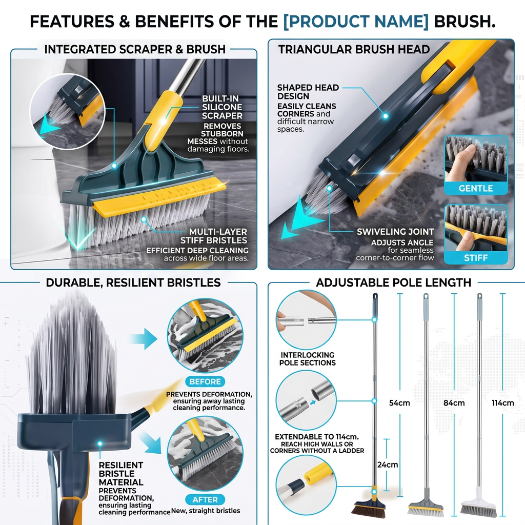 106cm 2-in-1 Floor Scrubber Brush with Wiper