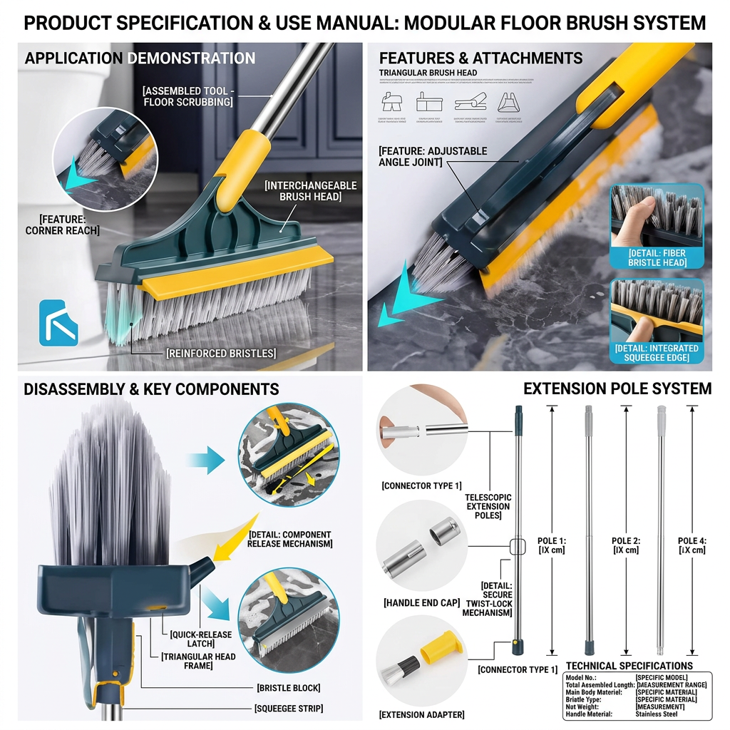 106cm 2-in-1 Floor Scrubber Brush with Wiper
