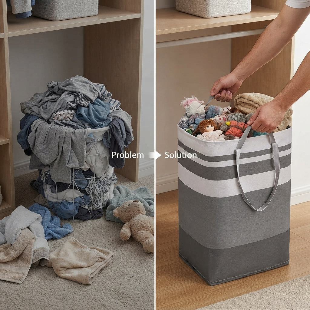 Foldable Laundry Basket 20×12 Inches – Multicolor