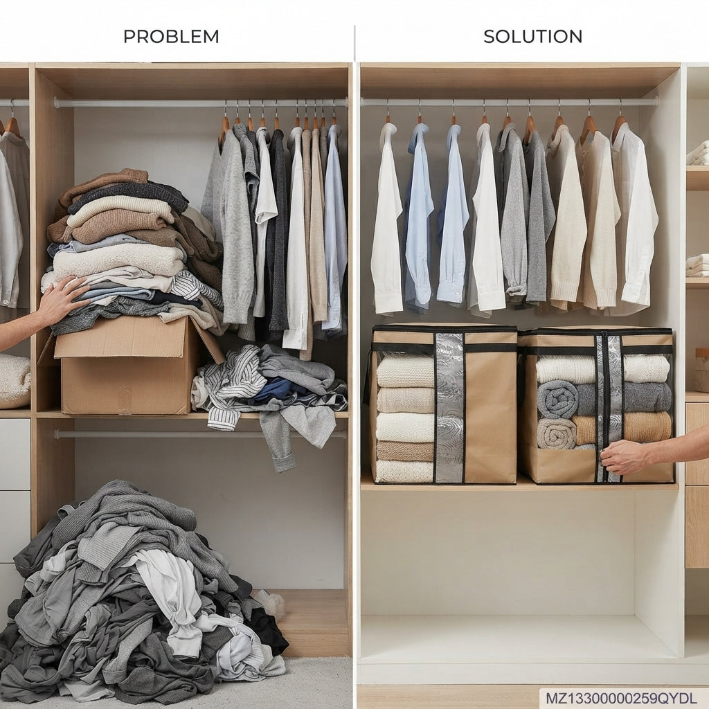 Durable Brown Non-Woven Clothes Storage Bags