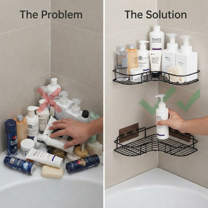 Black Stainless Steel Corner Bathroom Shelf – No Drill