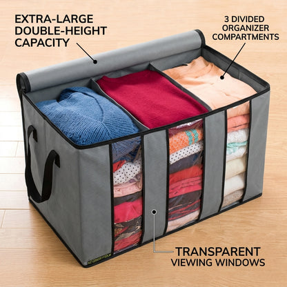 3-Compartment Clothes Storage Organizer with Clear Window