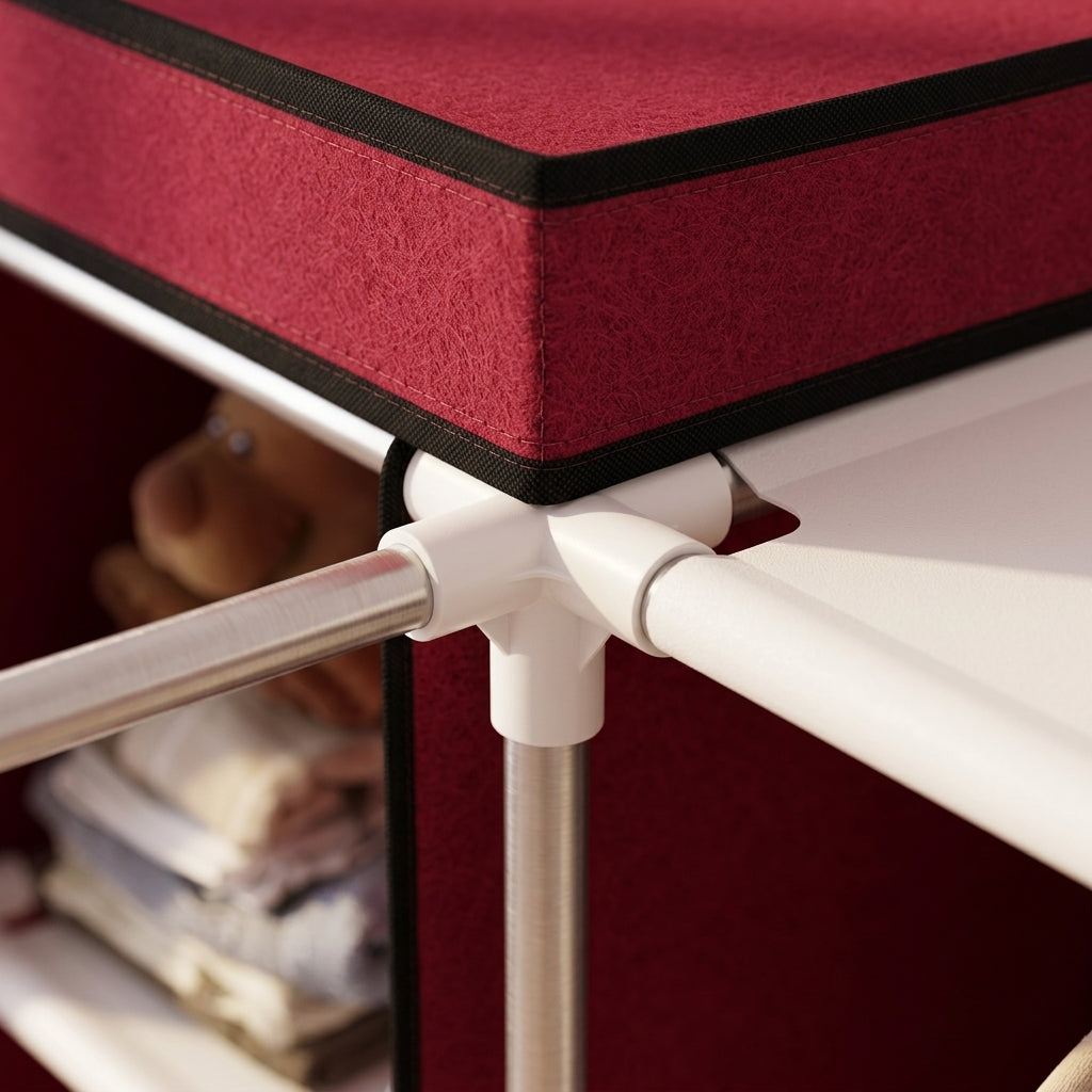 3-Door Clothes Storage Wardrobe Organizer – Red & Black