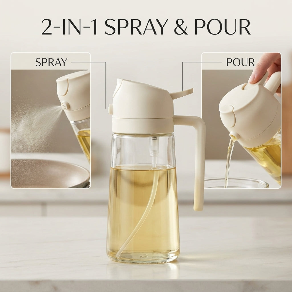 2-in-1 Oil Dispenser & Sprayer Bottle – Leak-Proof Cooking Oil Spray Bottle