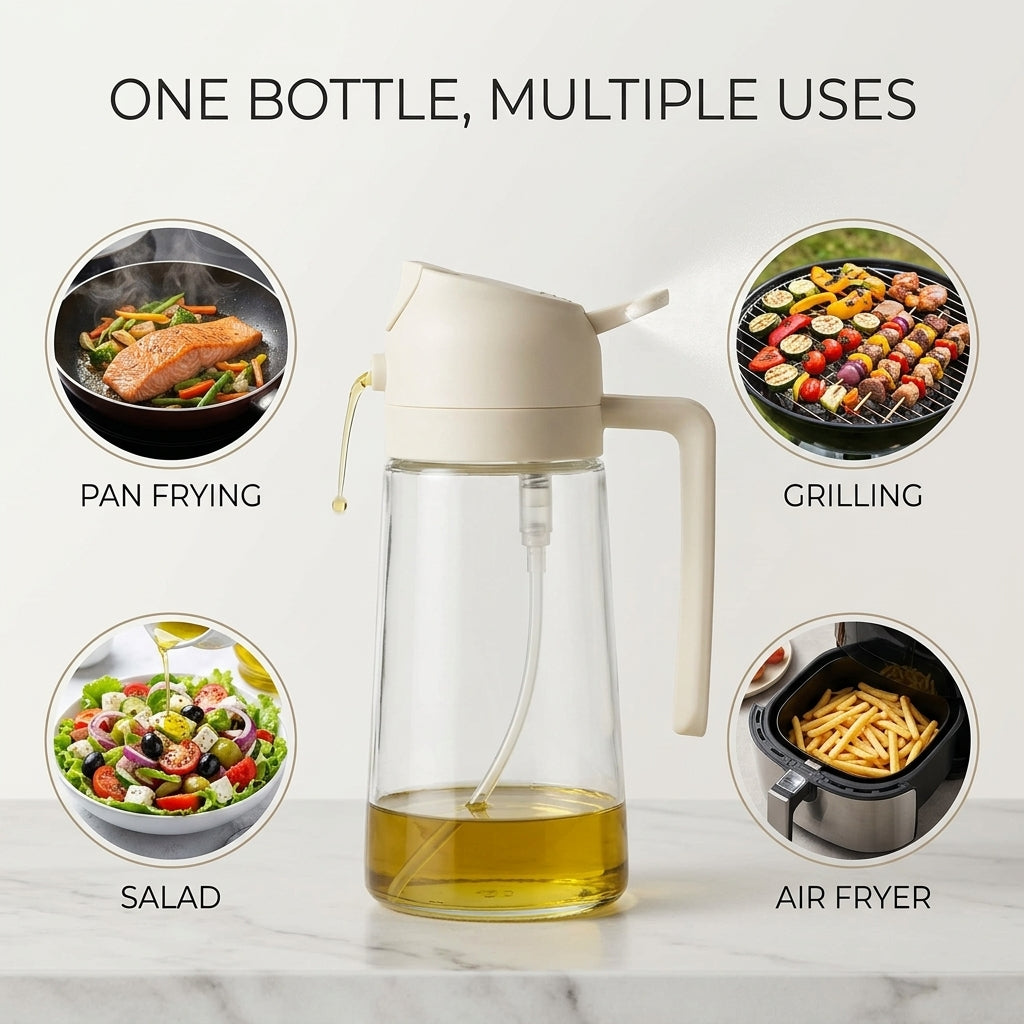 2-in-1 Oil Dispenser & Sprayer Bottle – Leak-Proof Cooking Oil Spray Bottle