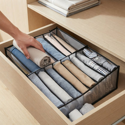 7-Compartment Foldable Clothes Storage Organizer – Black