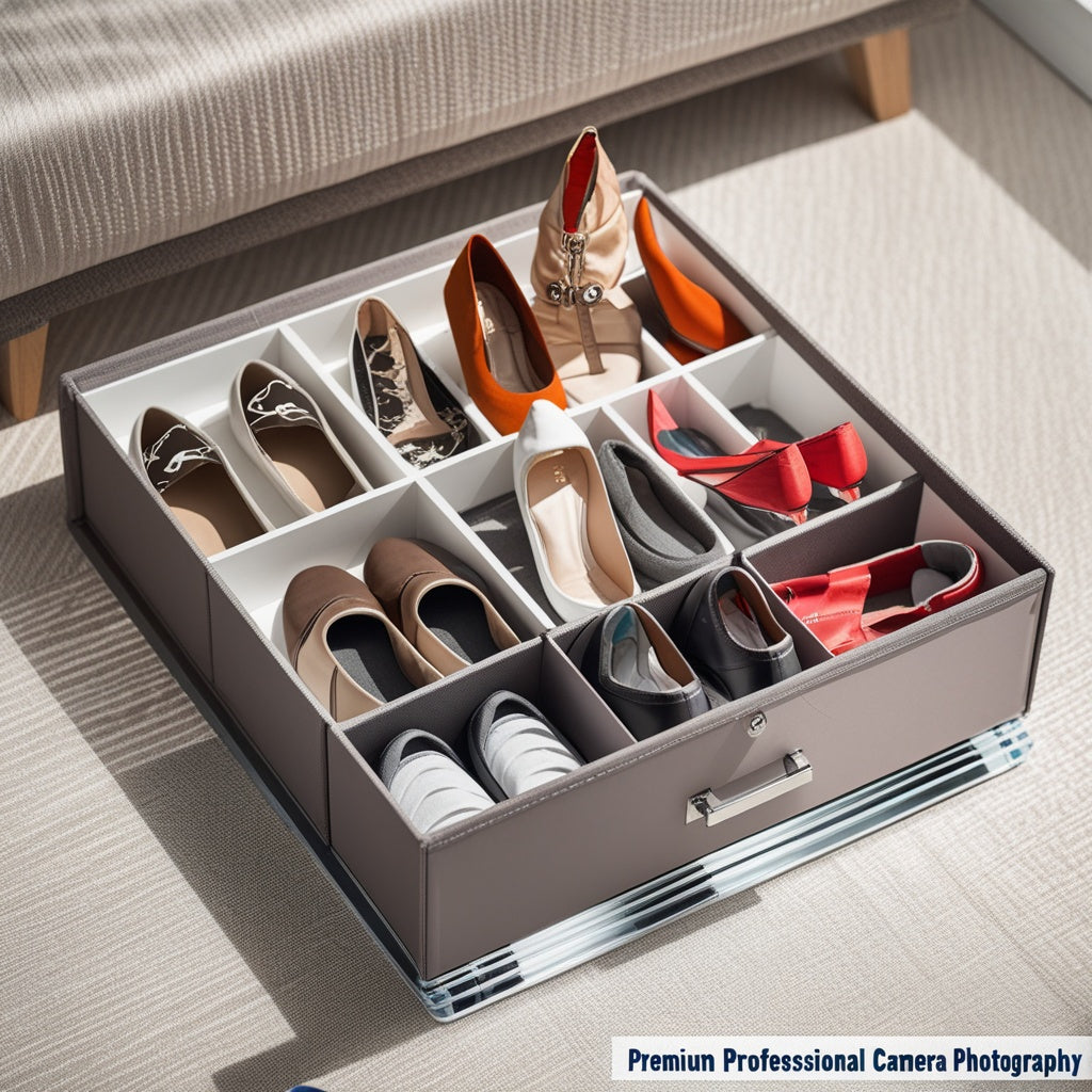 12-Grid Under-Bed Shoe Organizer with Transparent Cover