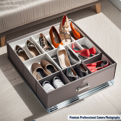 12-Grid Under-Bed Shoe Organizer with Transparent Cover