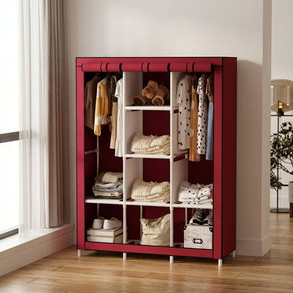 3-Door Clothes Storage Wardrobe Organizer – Red & Black