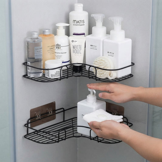 Black Stainless Steel Corner Bathroom Shelf – No Drill | SBZONE Pakistan