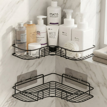Black Stainless Steel Corner Bathroom Shelf – No Drill