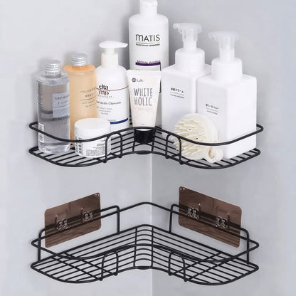 Black Stainless Steel Corner Bathroom Shelf – No Drill
