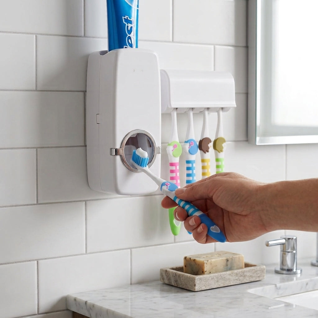 Automatic Toothpaste Dispenser with Toothbrush Holder & Dust Cover | SBZONE Pakistan