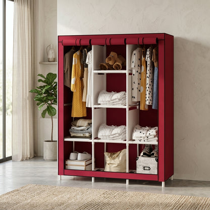 3-Door Clothes Storage Wardrobe Organizer – Red & Black