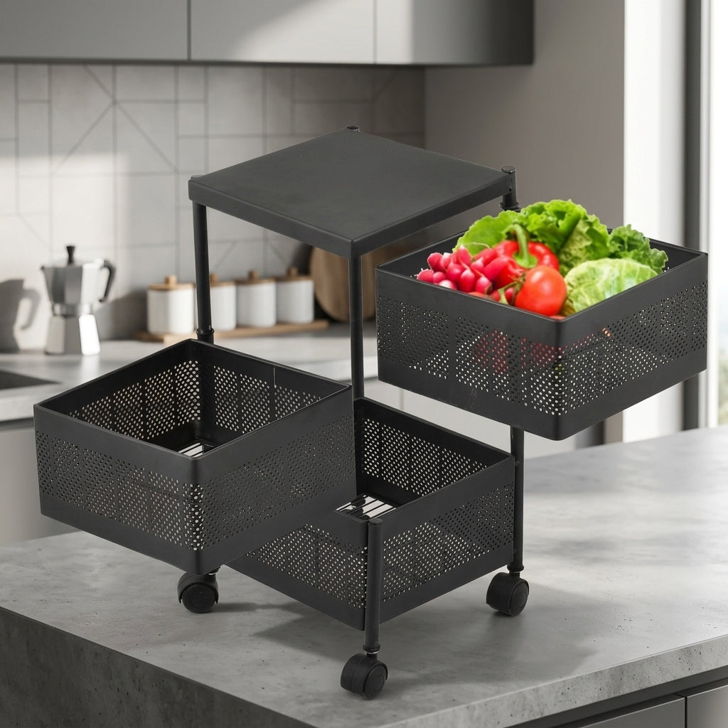 3-Tier Rotatable Iron Fruit & Vegetable Basket