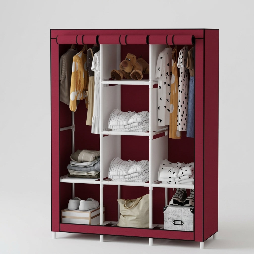 3-Door Clothes Storage Wardrobe Organizer – Red & Black | SBZONE Pakistan