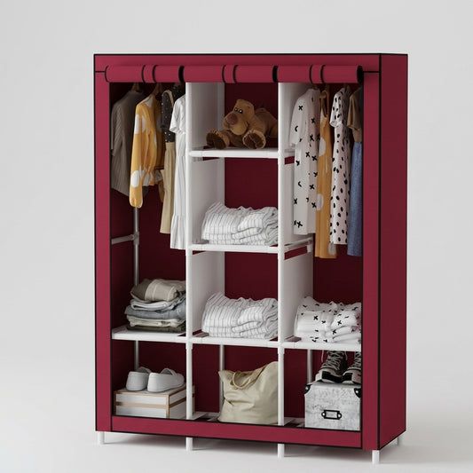 3-Door Clothes Storage Wardrobe Organizer – Red & Black | SBZONE Pakistan