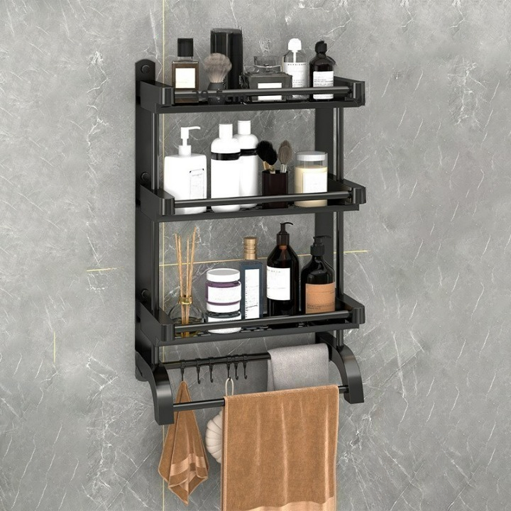 Black 3-Tier Wall-Mounted Bathroom Organizer Shelf - additional product view 4