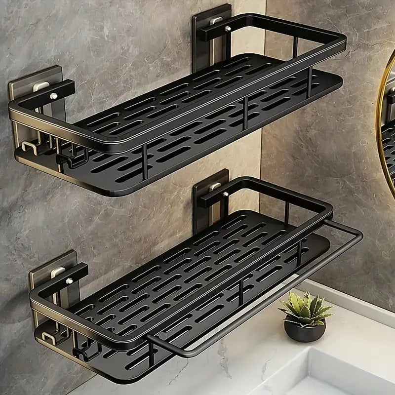 Black Wall-Mounted Bathroom Organizer Shelf with Drainage - additional product view 3