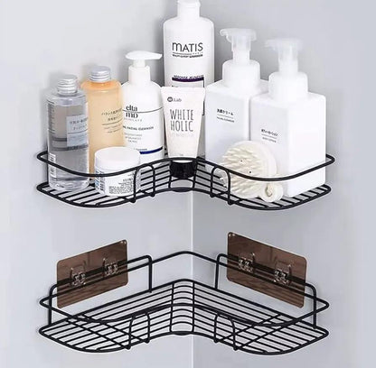 Black stainless steel corner bathroom shelf