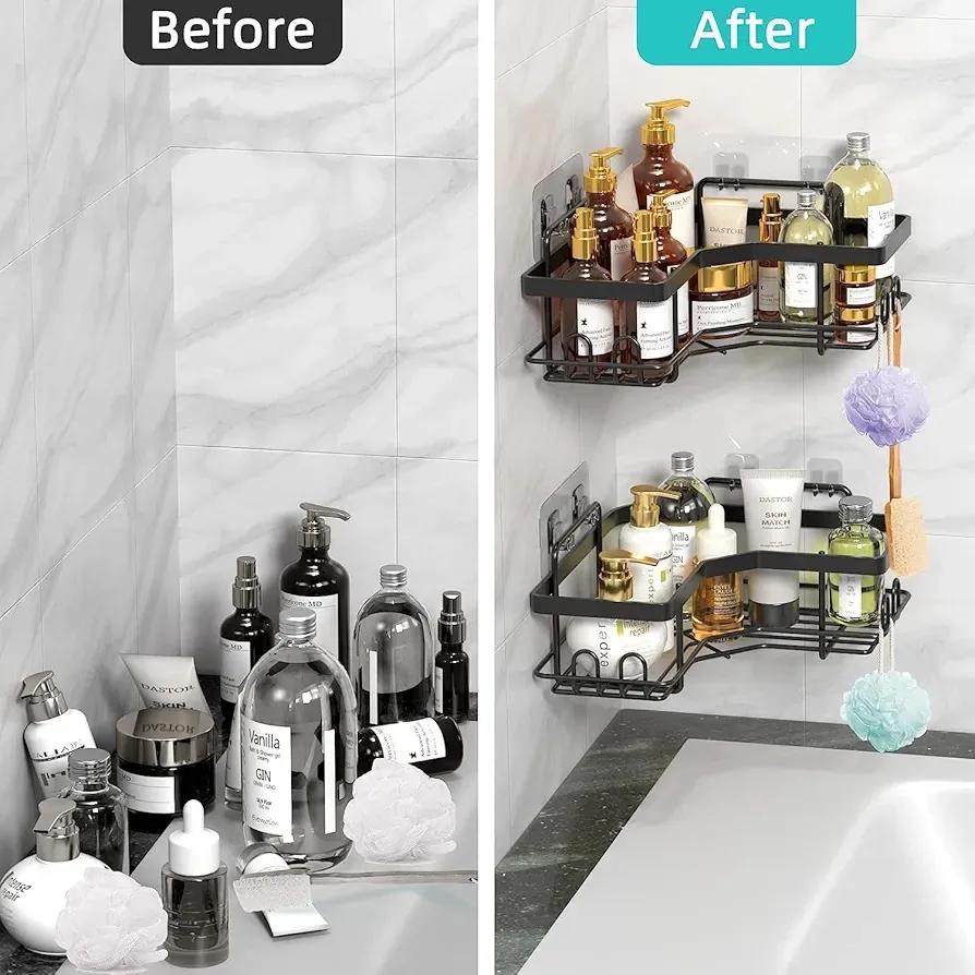 Corner bathroom organizer shelf
