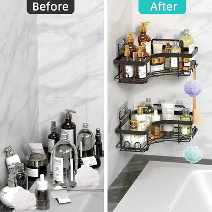 Corner bathroom organizer shelf