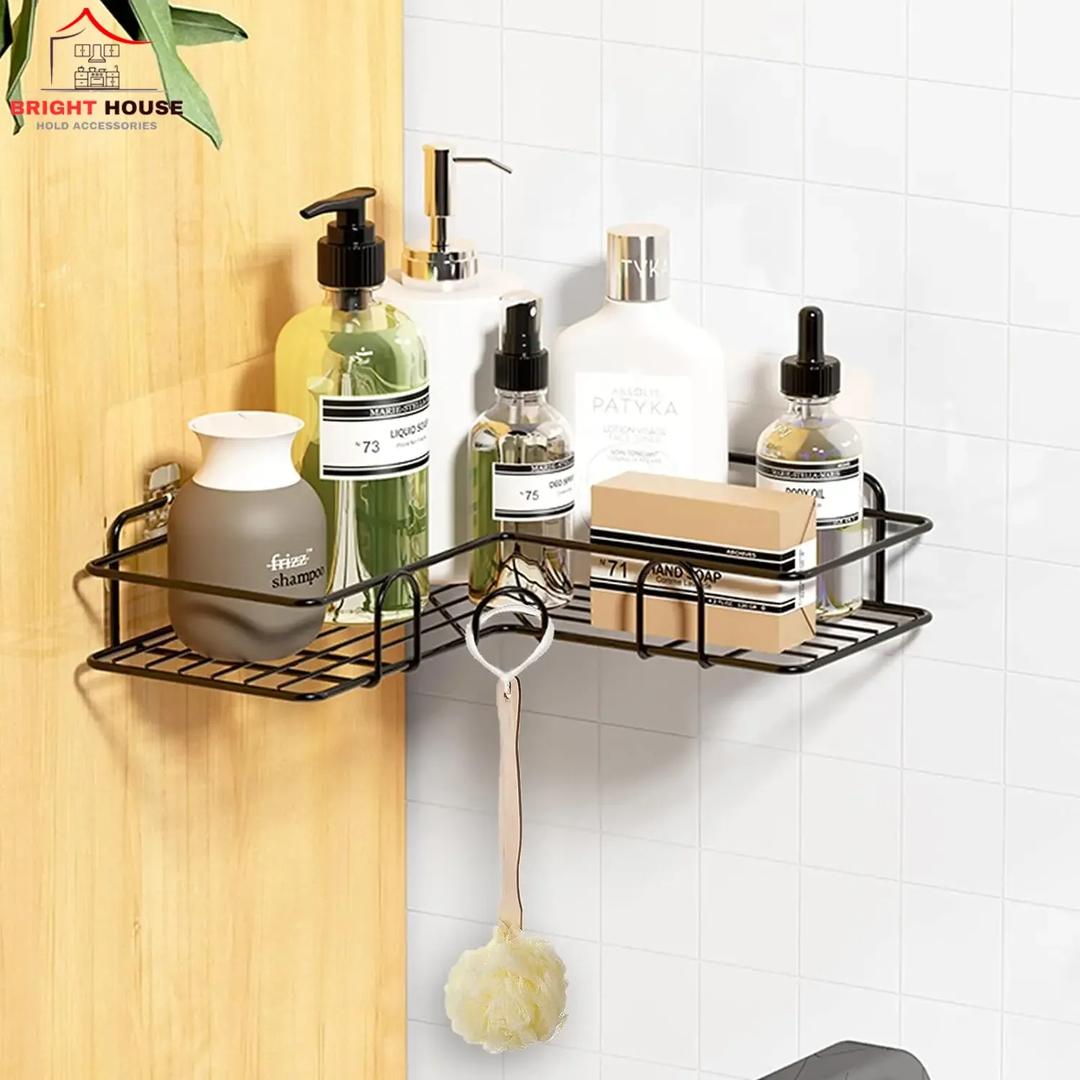 Black wall-mounted bathroom organizer with drainage