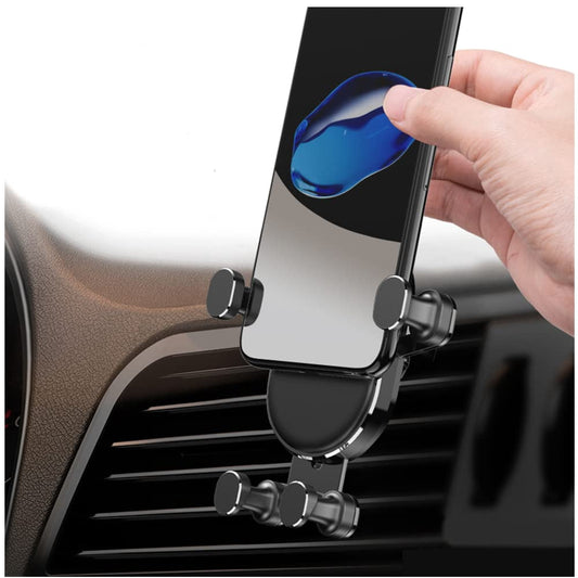 Universal gravity-lock car phone holder mounted on air vent