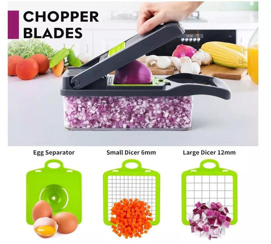 13-in-1 vegetable chopper with 8 blades and container