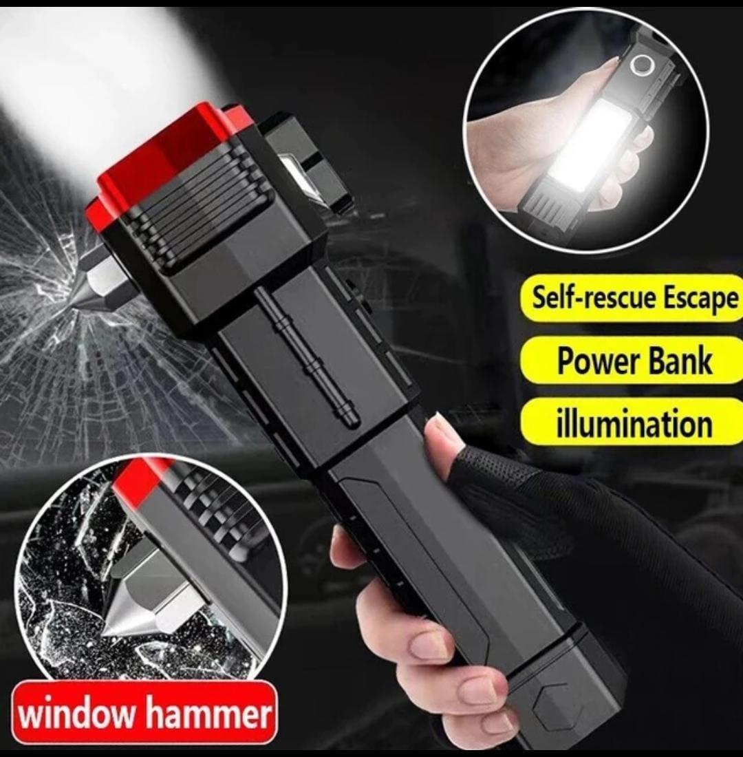 Rechargeable Emergency LED Torch with Window Hammer & Belt Cutter - product image 1