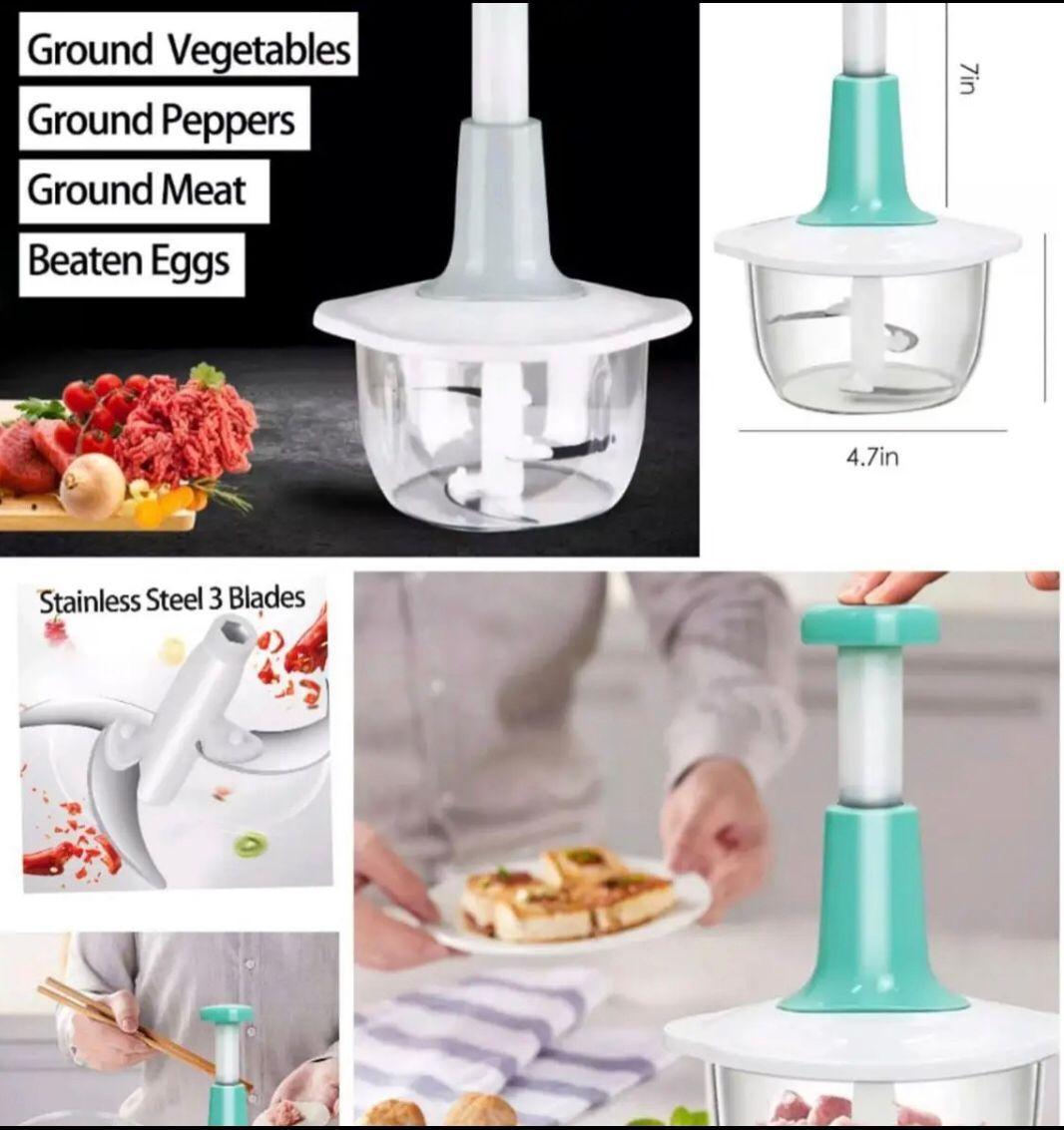 compact electric food chopper with three blades