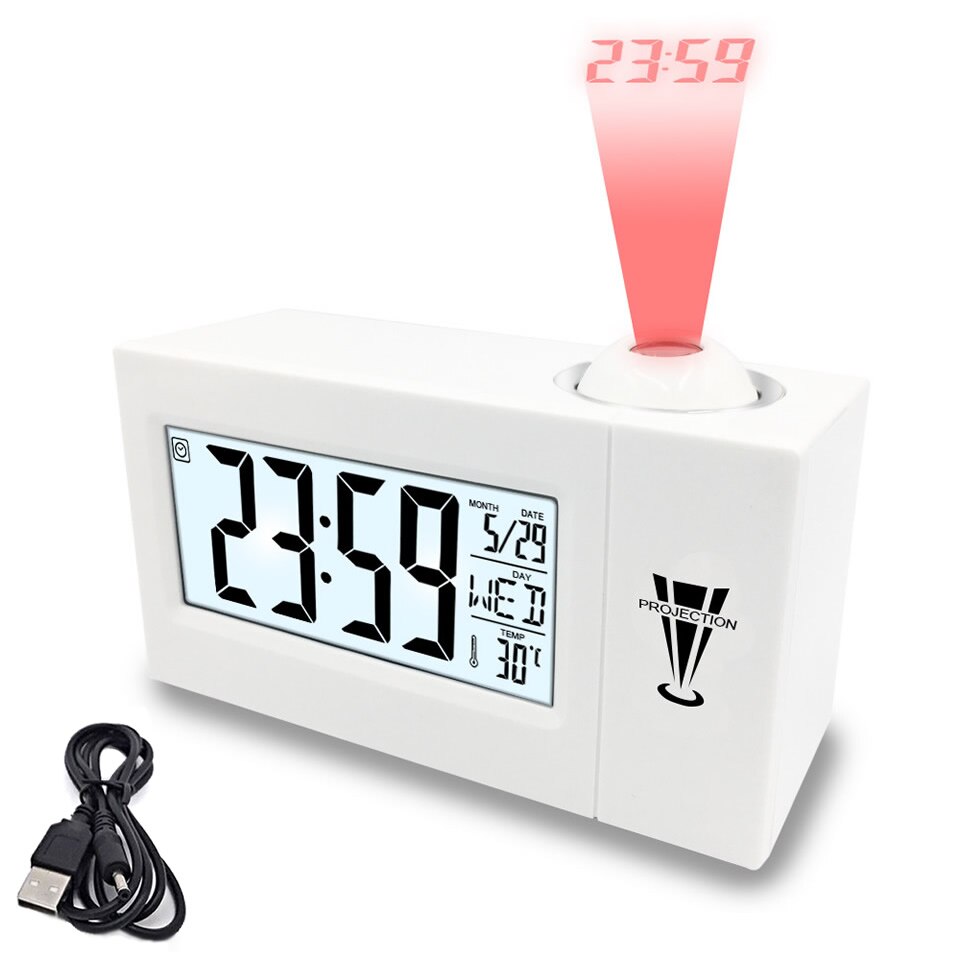 Digital alarm clock with time and temperature display