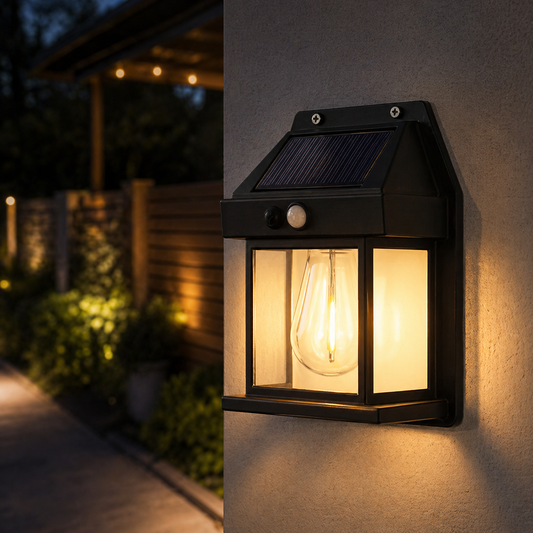 Solar motion sensor outdoor wall lantern