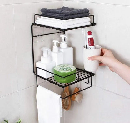 Black two-tier stainless steel bathroom organizer