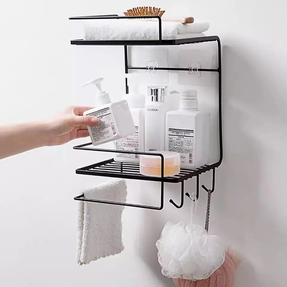 Black three-tier bathroom organizer shelf